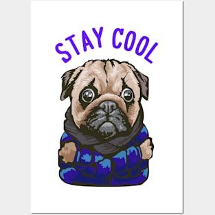 Stay Cool Pug Dogs Illustration Posters and Art